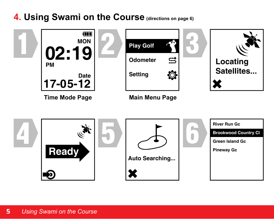 Ready, Using swami on the course | Swami WATCH GOLF GPS User Manual | Page 8 / 20