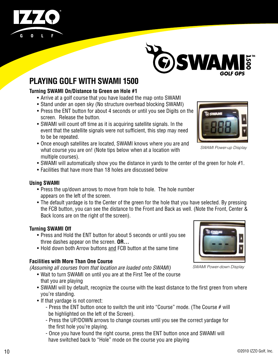 Playing golf with swami 1500 | Swami 1500 GPS User Manual | Page 10 / 12
