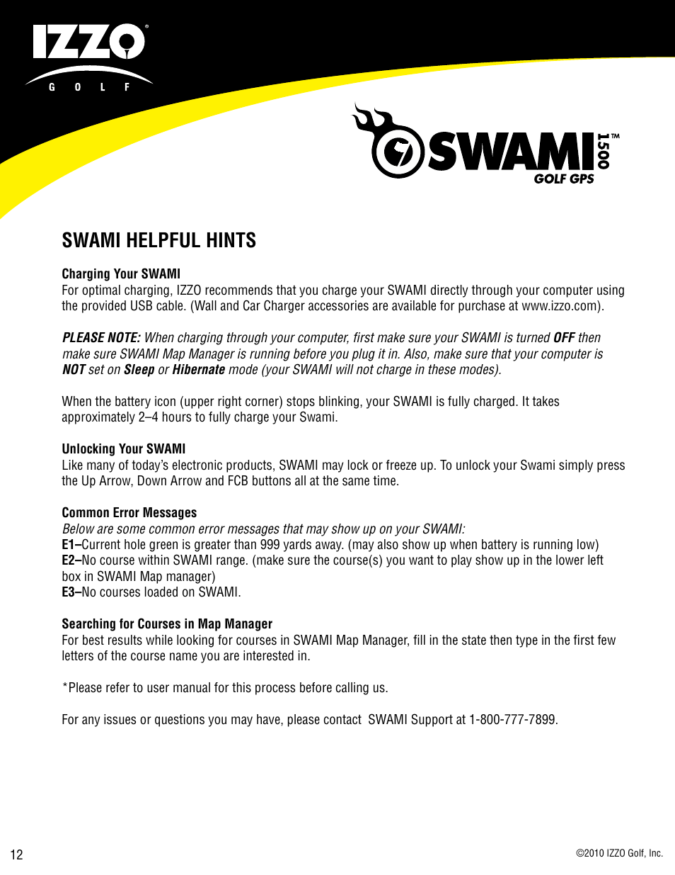 Swami helpful hints | Swami 1500 GPS User Manual | Page 12 / 12