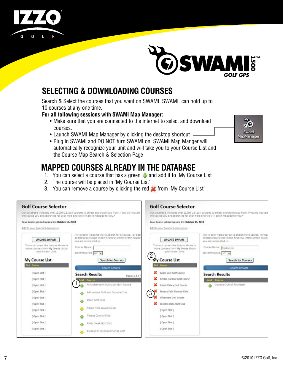Selecting & downloading courses, Mapped courses already in the database | Swami 1500 GPS User Manual | Page 7 / 12
