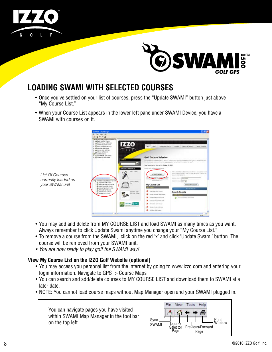 Loading swami with selected courses | Swami 1500 GPS User Manual | Page 8 / 12