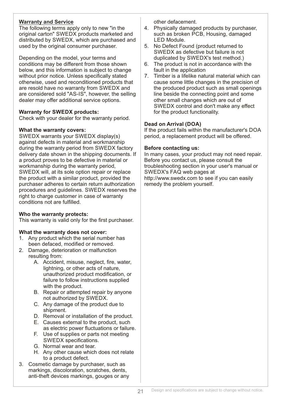 SWEDX Blade User Manual | Page 21 / 23