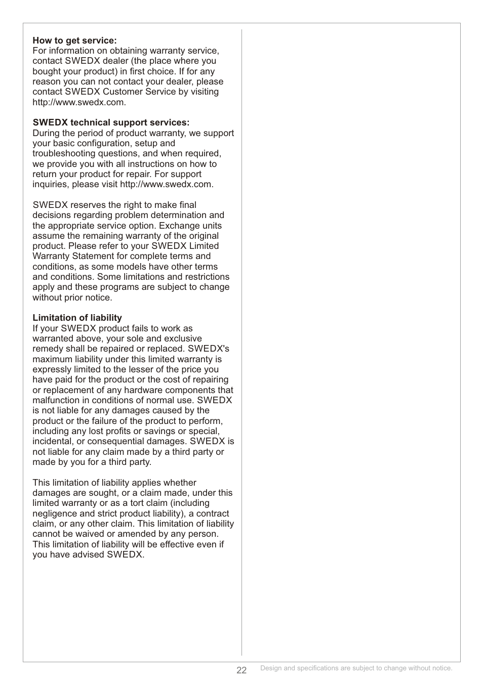 SWEDX Blade User Manual | Page 22 / 23