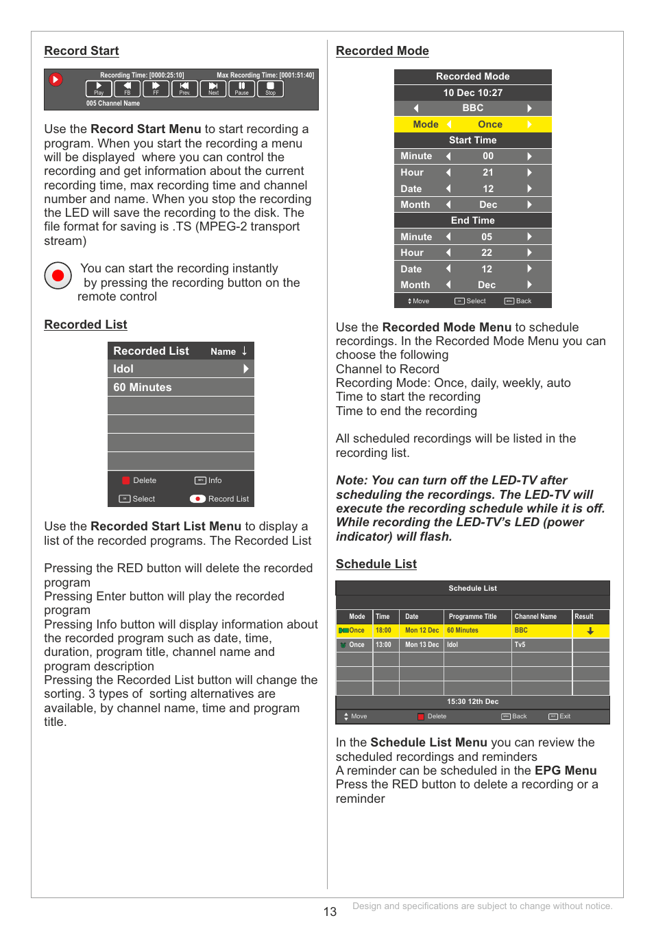 Idol 60 minutes recorded list | SWEDX SS-XX-K15 User Manual | Page 13 / 25