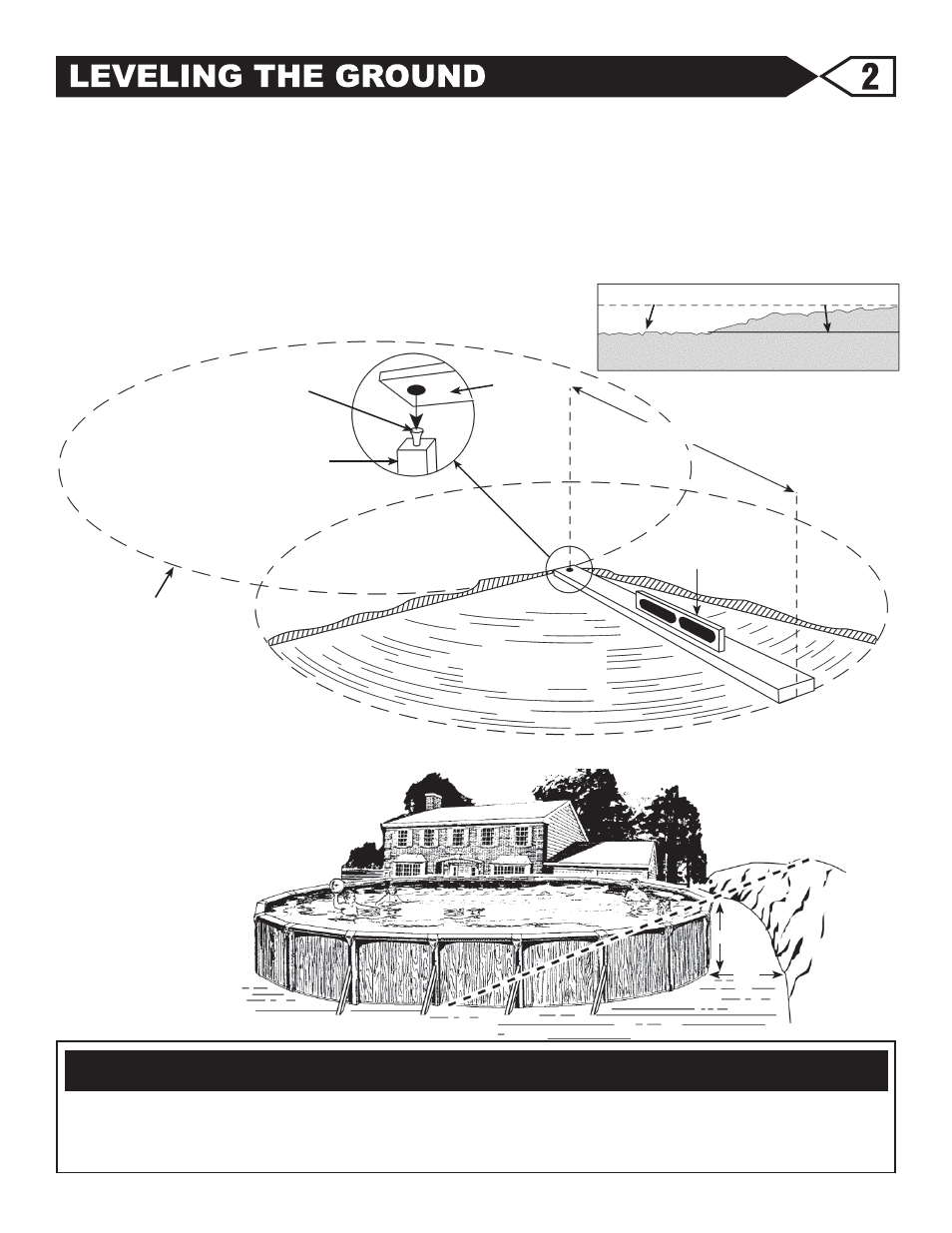 Warning - leveling the ground, Level area | Swim'n Play Slim Style Oval Pool User Manual | Page 9 / 33