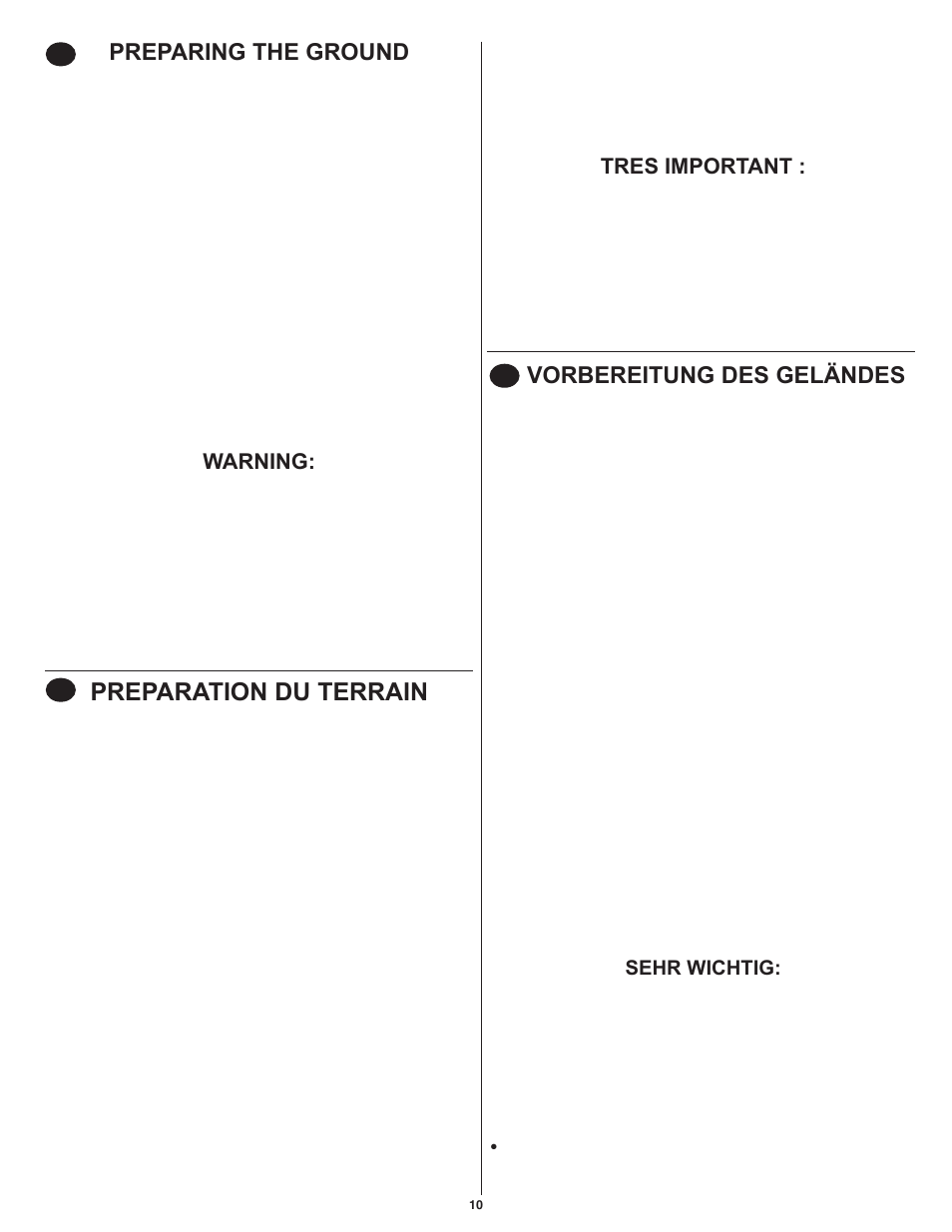 Preparation du terrain, Preparing the ground, Vorbereitung des geländes | Swim'n Play International Round Pool User Manual | Page 10 / 36