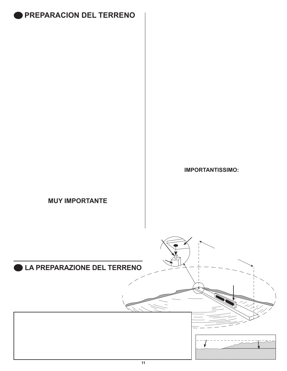 Preparacion del terreno, La preparazione del terreno | Swim'n Play International Round Pool User Manual | Page 11 / 36