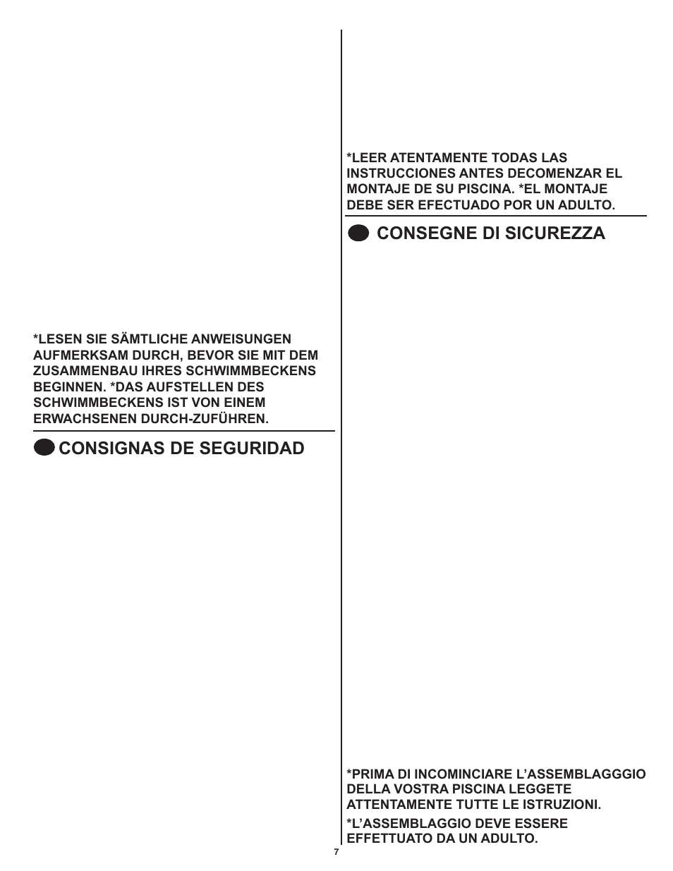 Consignas de seguridad, Consegne di sicurezza | Swim'n Play International Round Pool User Manual | Page 7 / 36