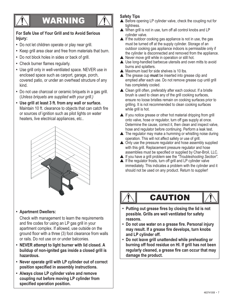 Warning, Caution | Char-Broil 463741008 User Manual | Page 7 / 27