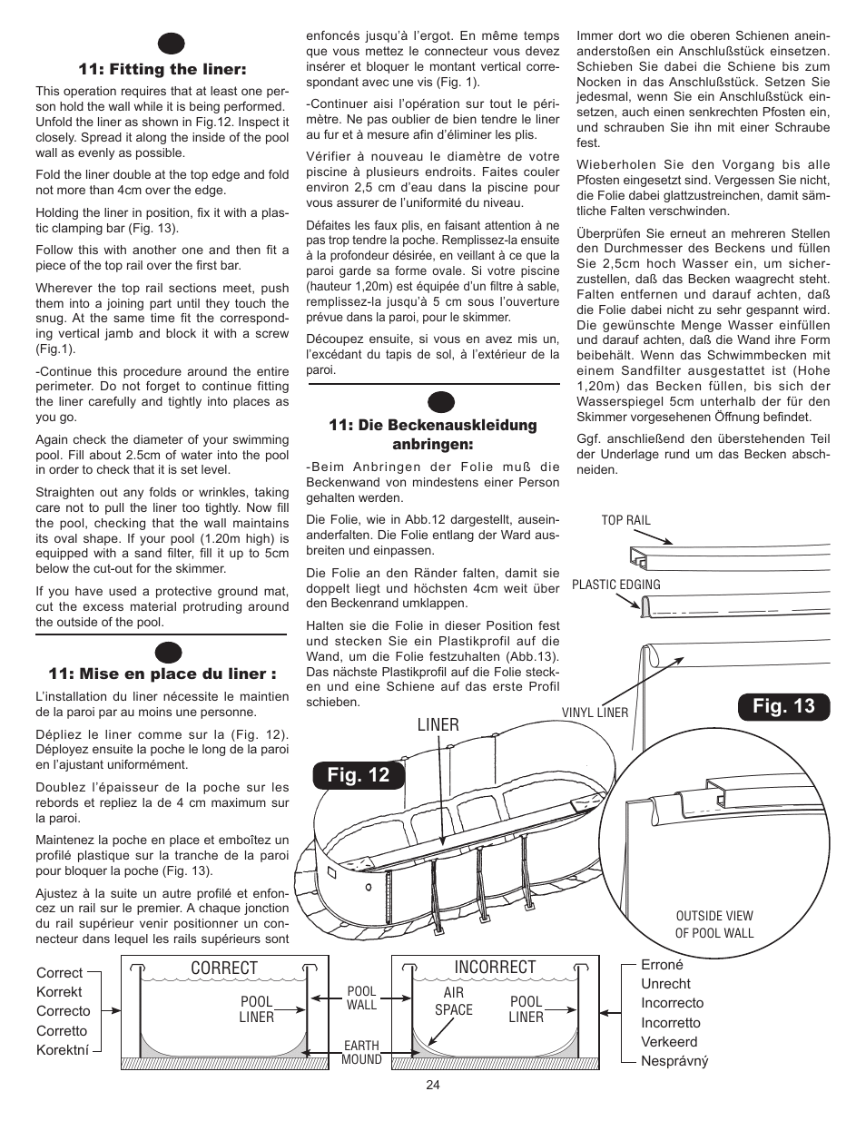 Fig. 13 fig. 12 | Swim'n Play International Concord Oval User Manual | Page 24 / 36