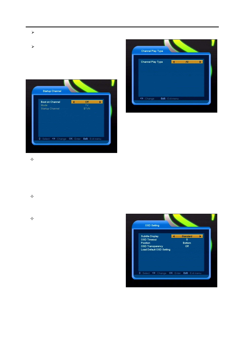 New features, 5 startup channel, 6 channel play type | 7 osd setting | Synaps CSD-300 User Manual | Page 23 / 29