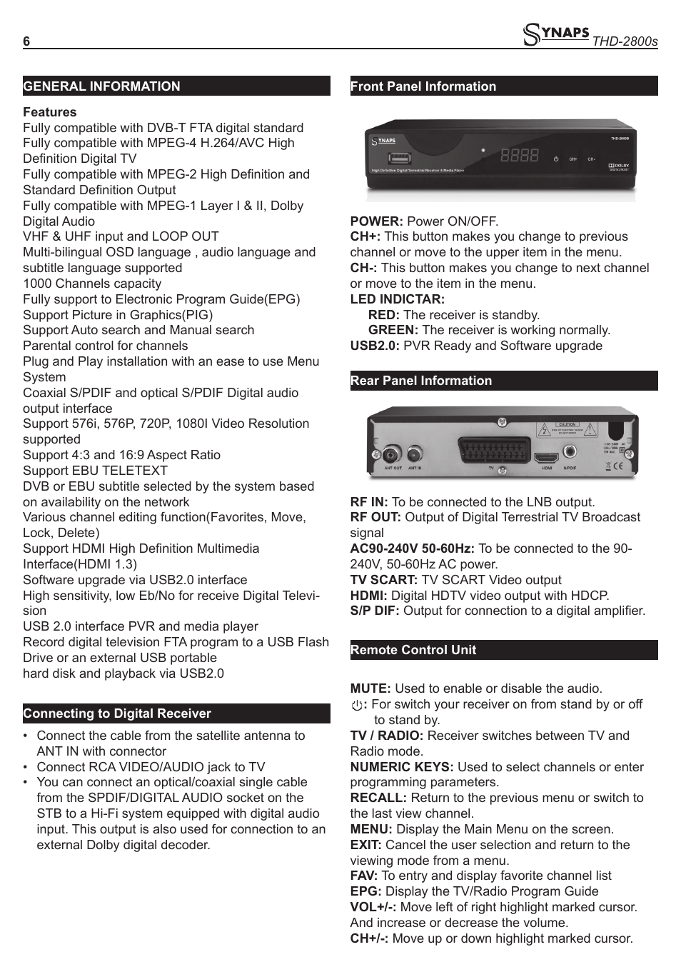 Synaps THD-2800s User Manual | Page 6 / 16