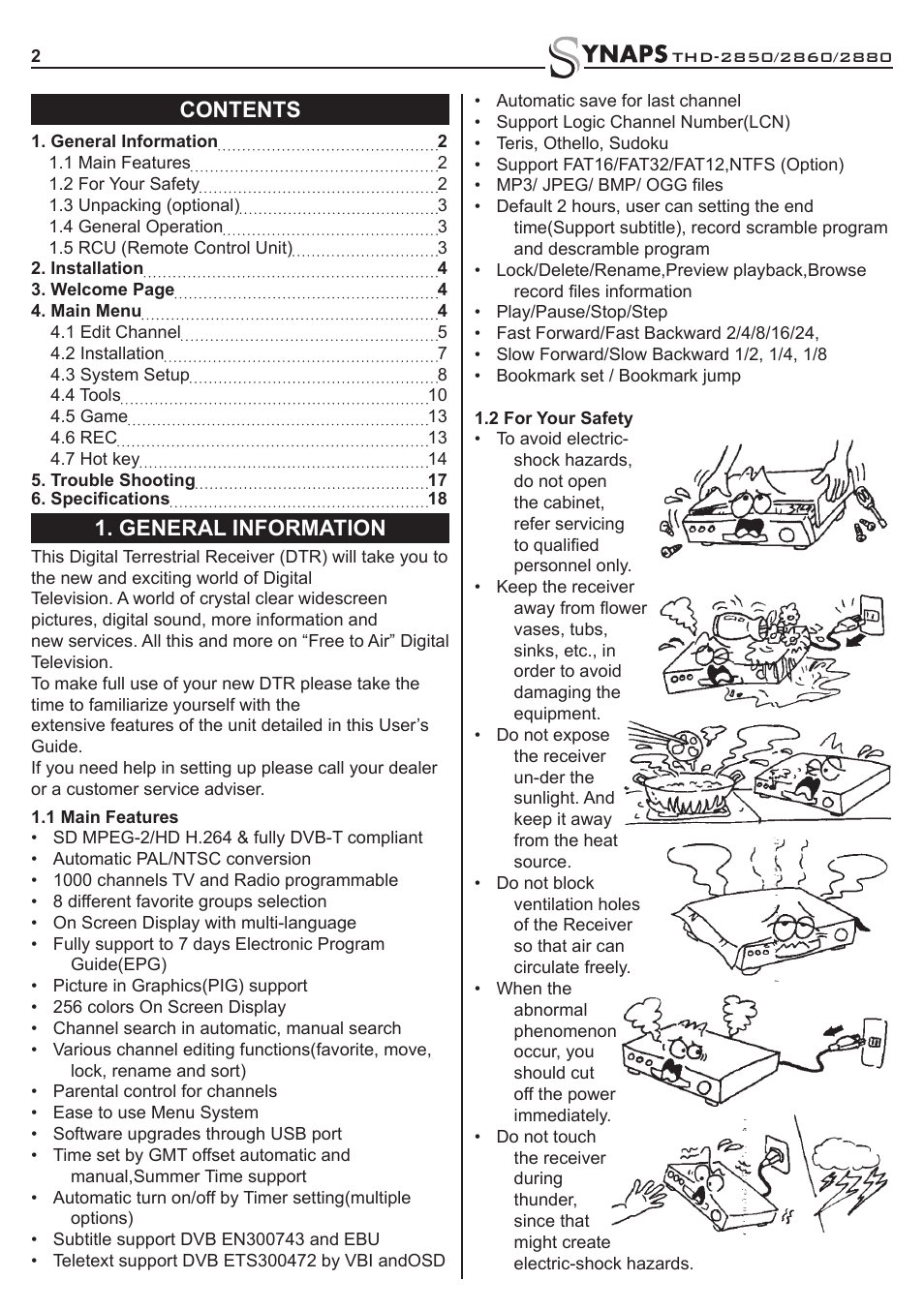Contents 1. general information | Synaps THD-2850 User Manual | Page 2 / 20