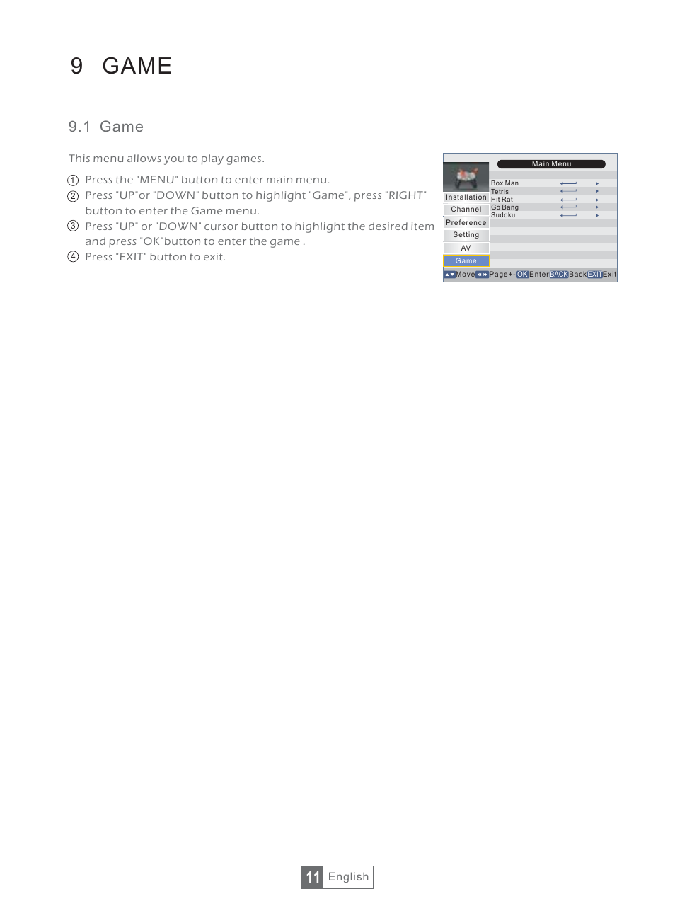 9 game, 1 game | Synaps THD-2856+ User Manual | Page 14 / 18