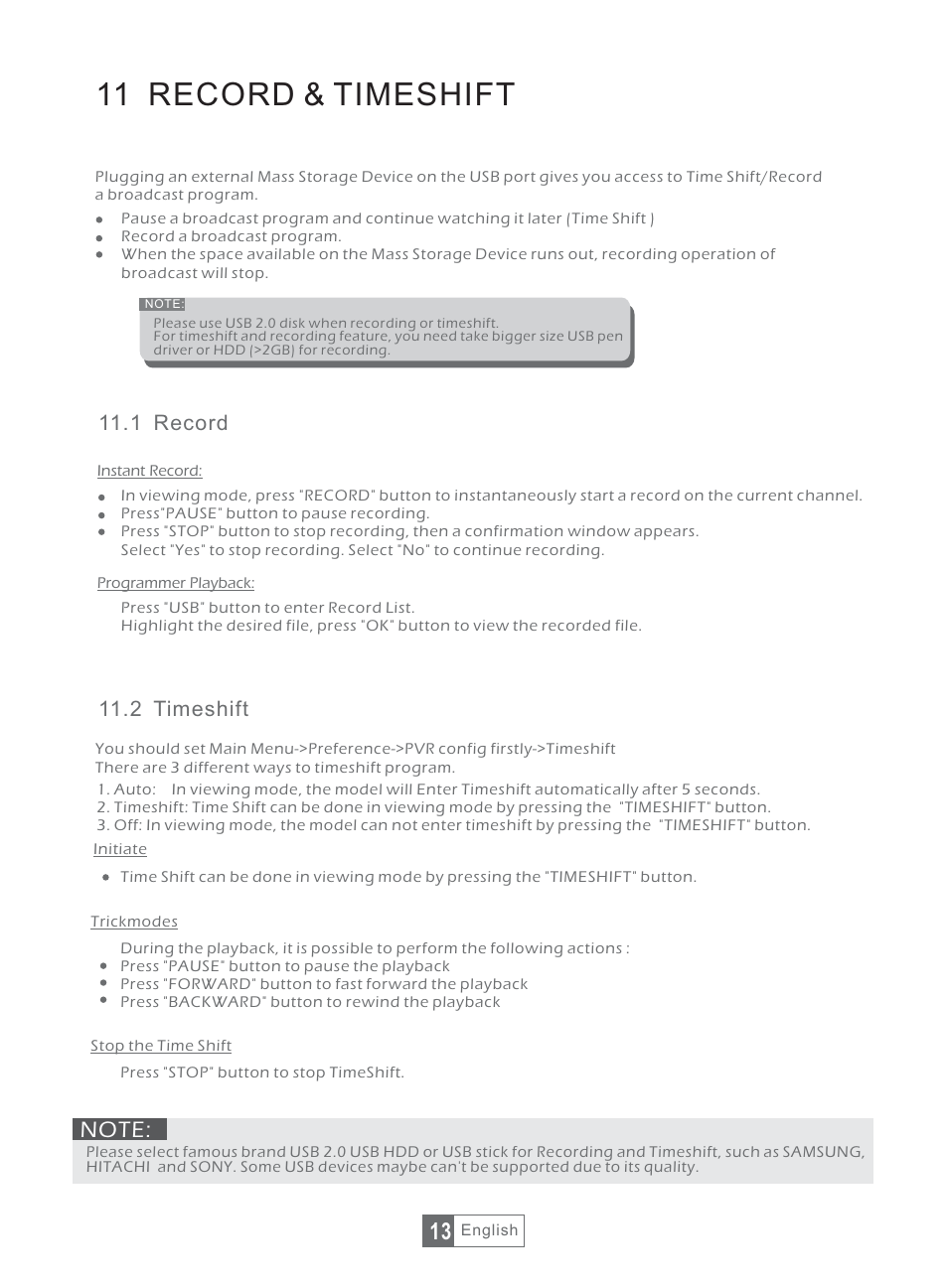 11 record & timeshift, 1 record, 2 timeshift | Synaps THD-2856+ User Manual | Page 16 / 18