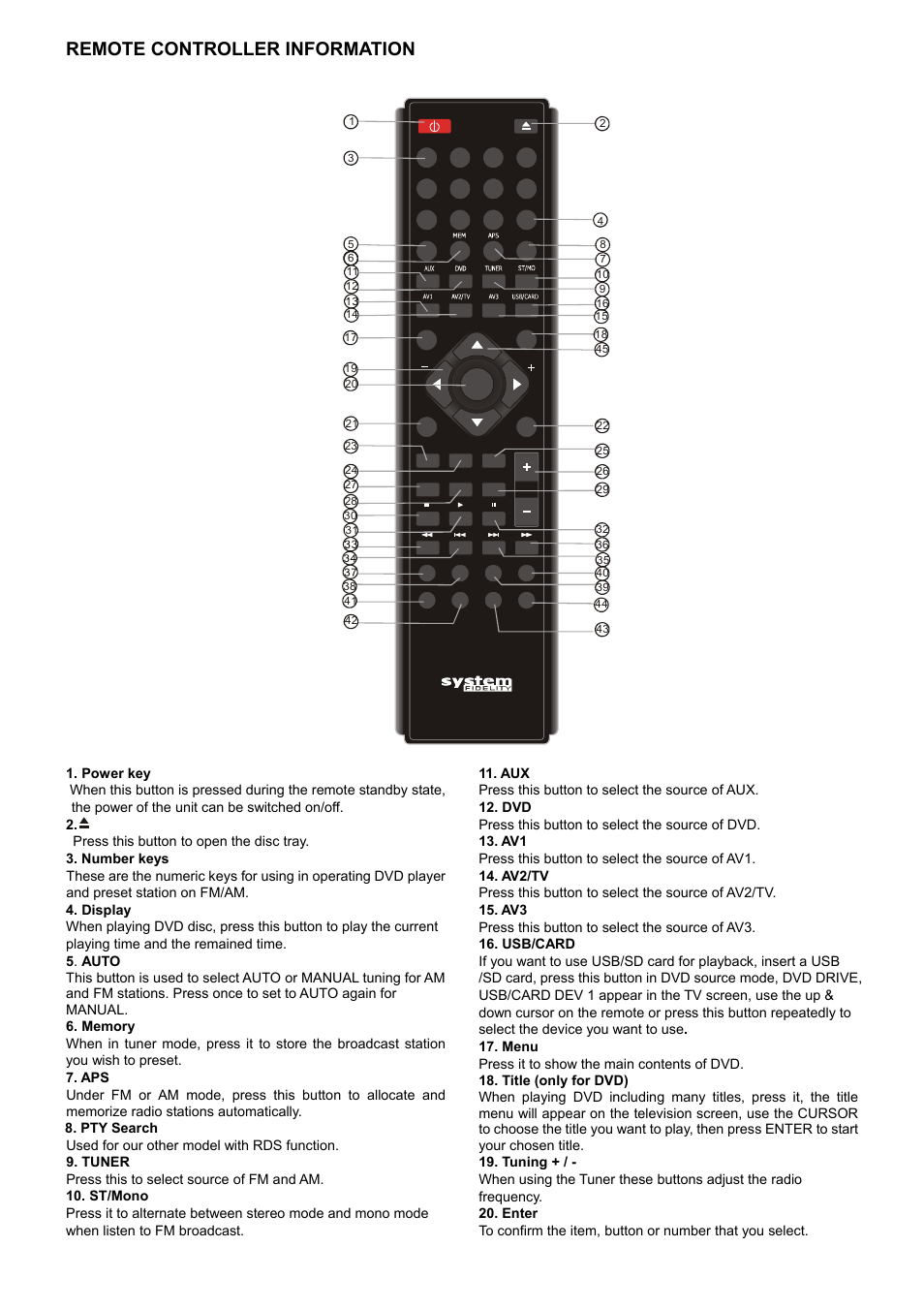 Remote controller information | System Fidelity DVD-R150 User Manual | Page 9 / 21