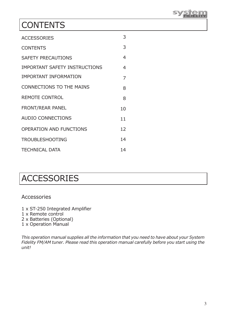 System Fidelity ST-250 User Manual | Page 2 / 15