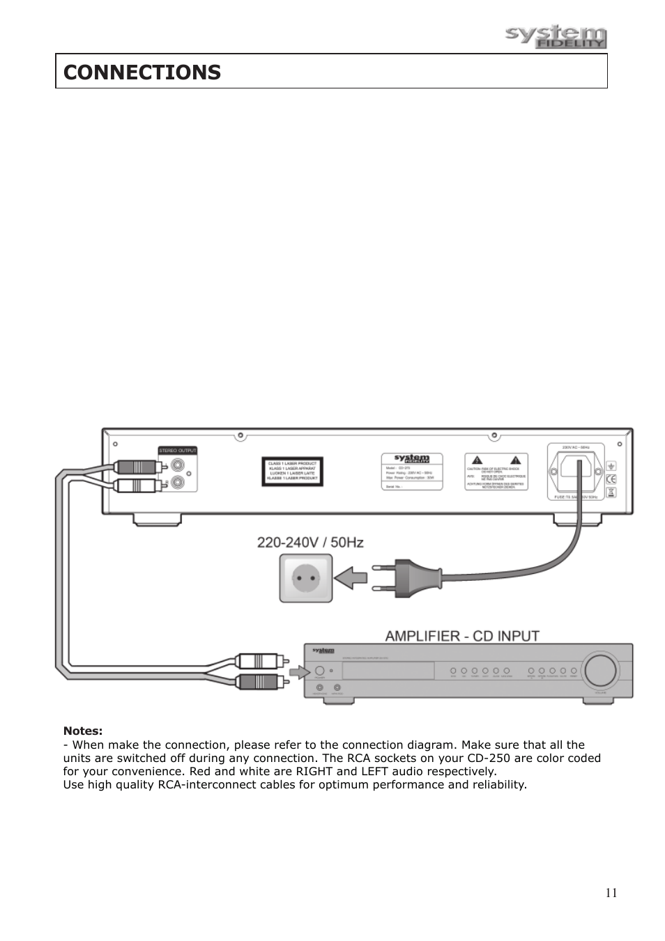 Connections | System Fidelity CD-250 User Manual | Page 10 / 15