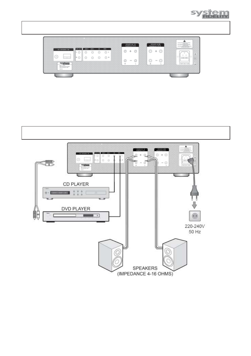 Rear panel description, Connections | System Fidelity RS-250 User Manual | Page 10 / 17