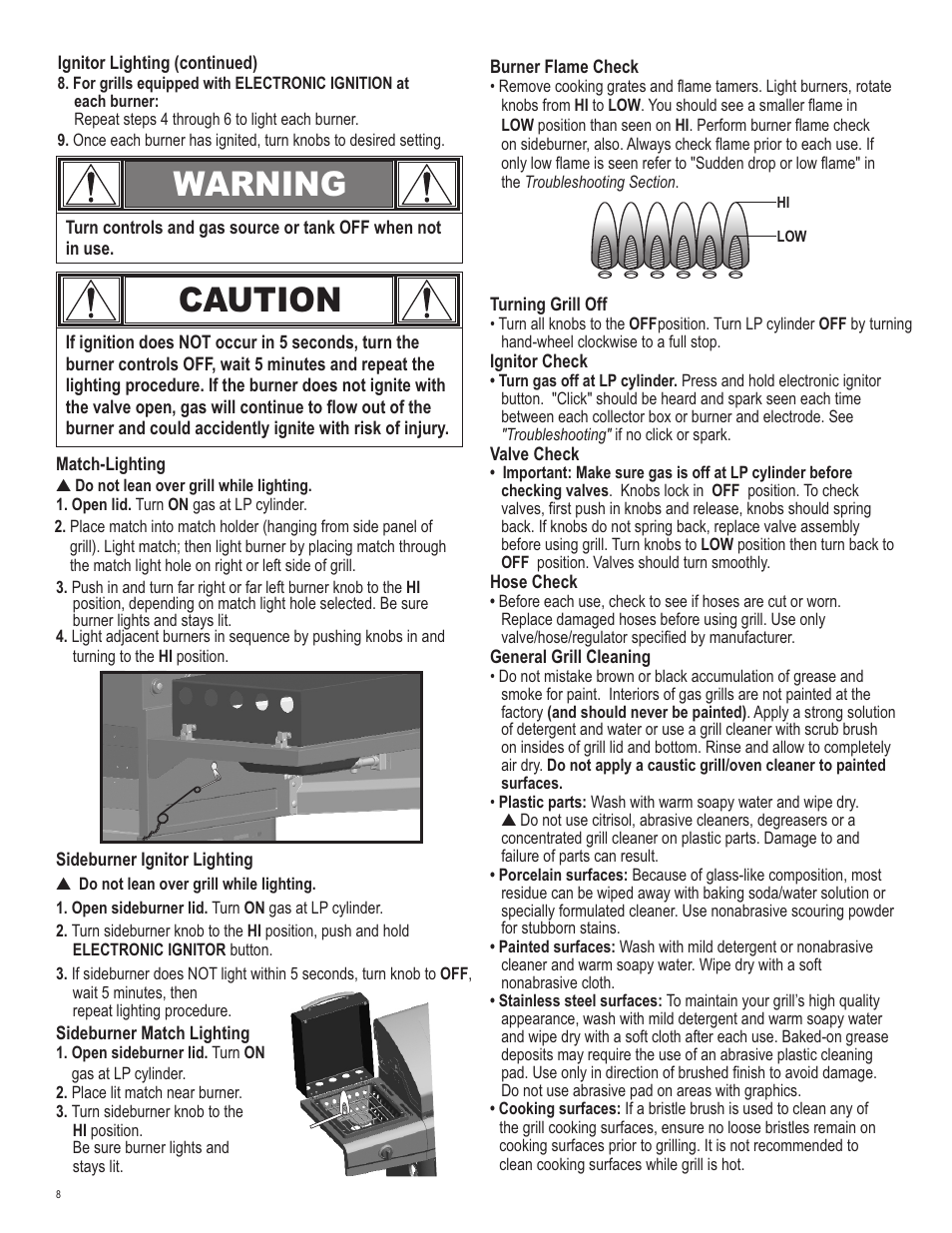 Caution, Warning | Char-Broil 463262911 User Manual | Page 8 / 24