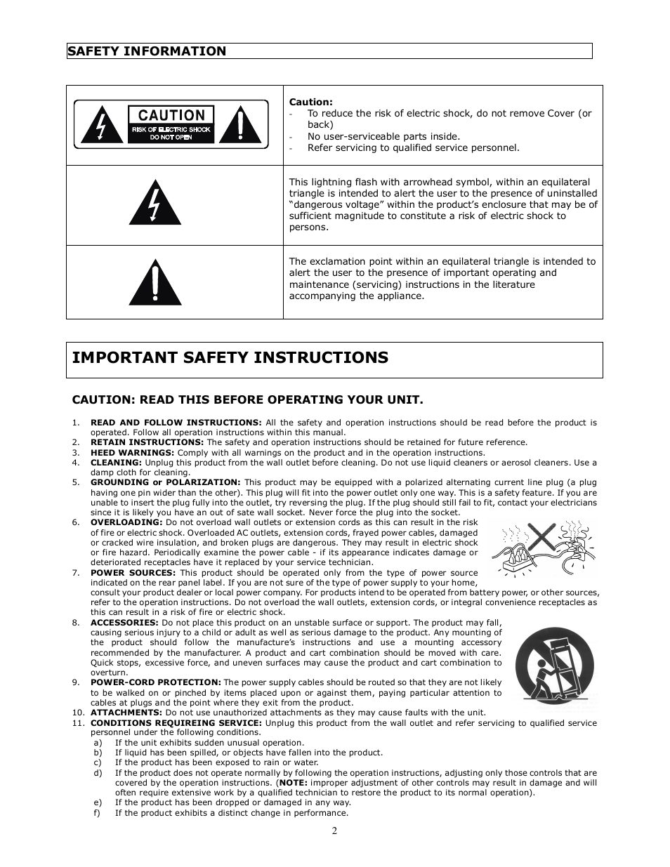 Important safety instructions, Safety information | System Fidelity SA-300SE User Manual | Page 2 / 7