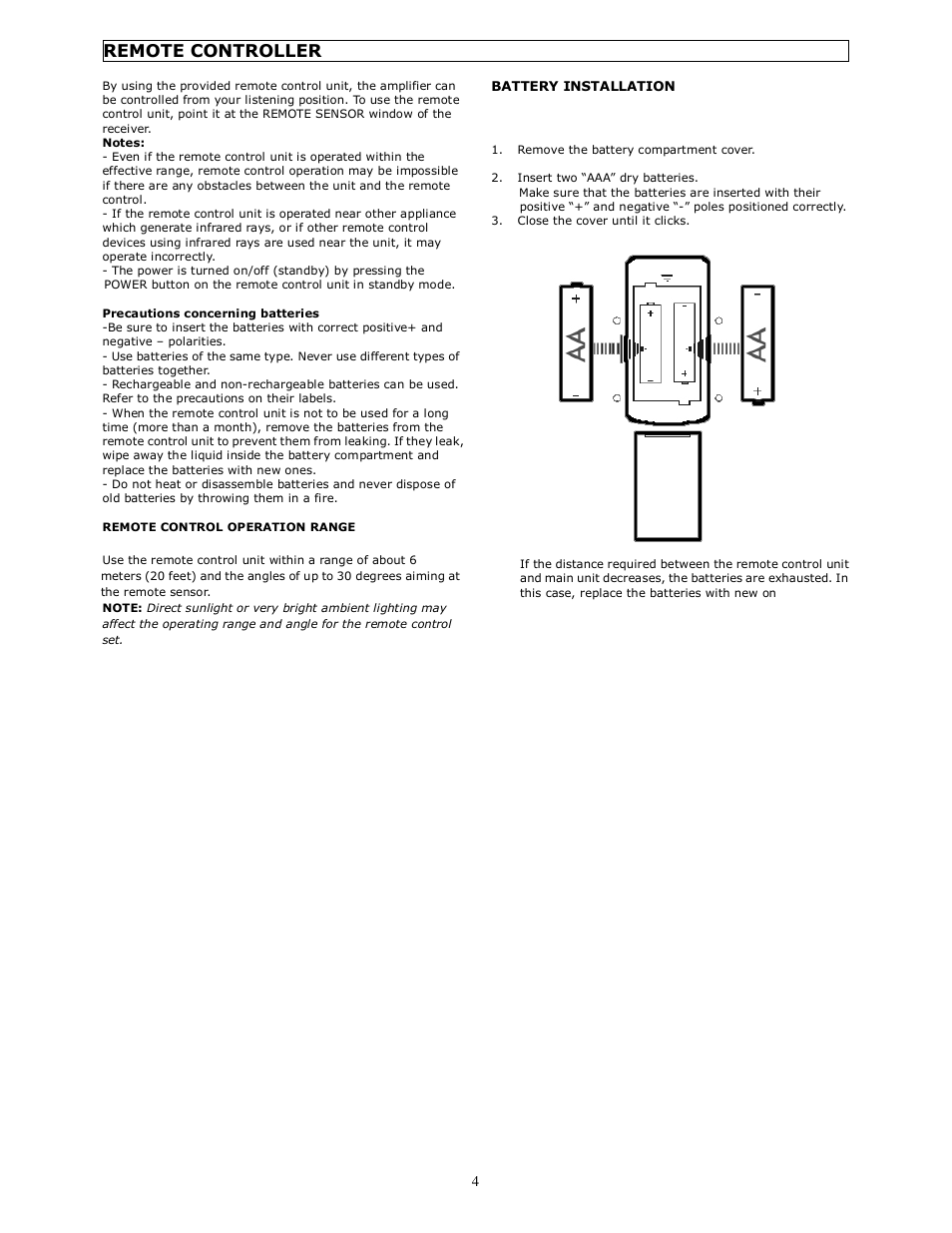 Remote controller | System Fidelity SA-300SE User Manual | Page 4 / 7