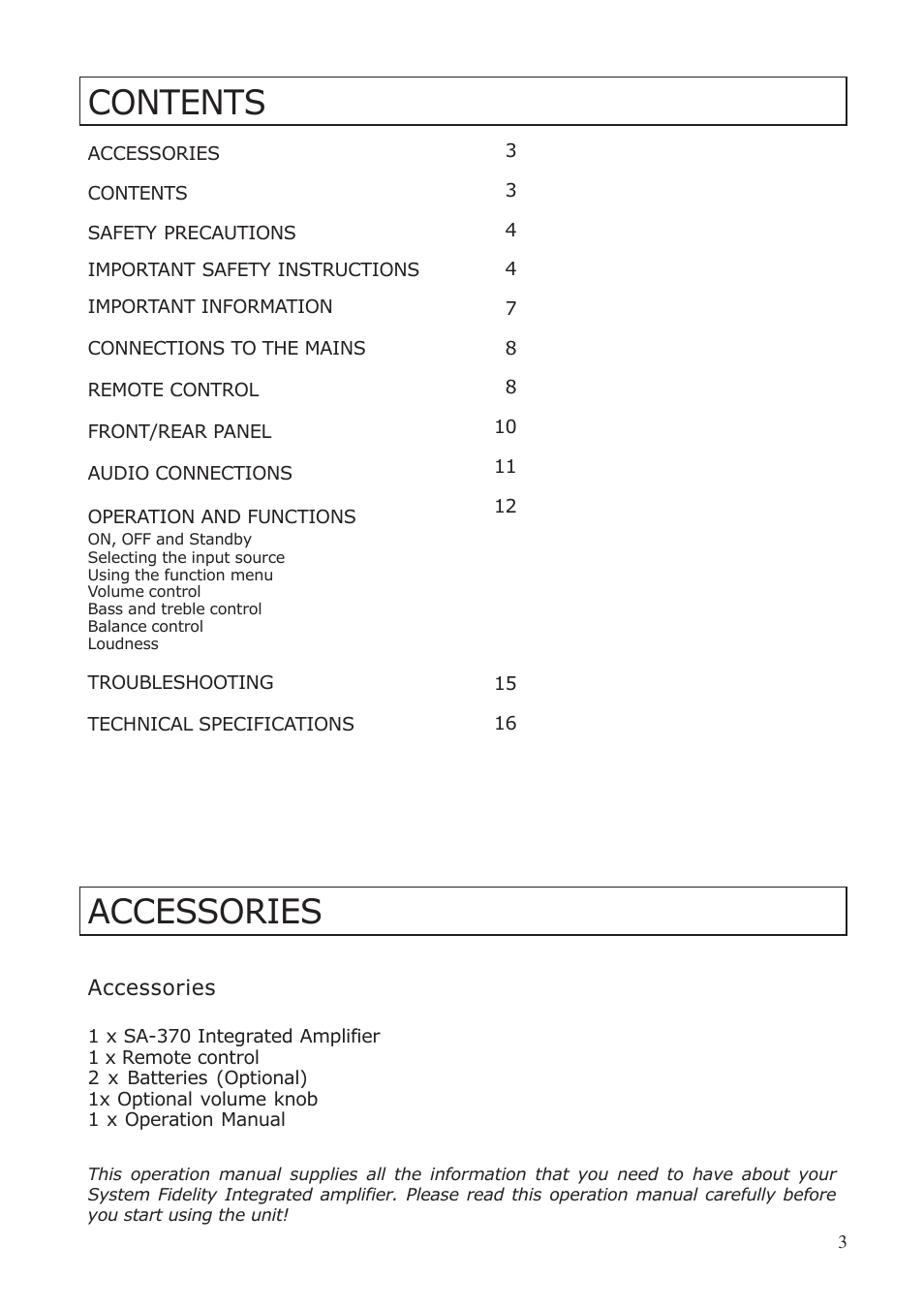 System Fidelity SA-370 User Manual | Page 3 / 16