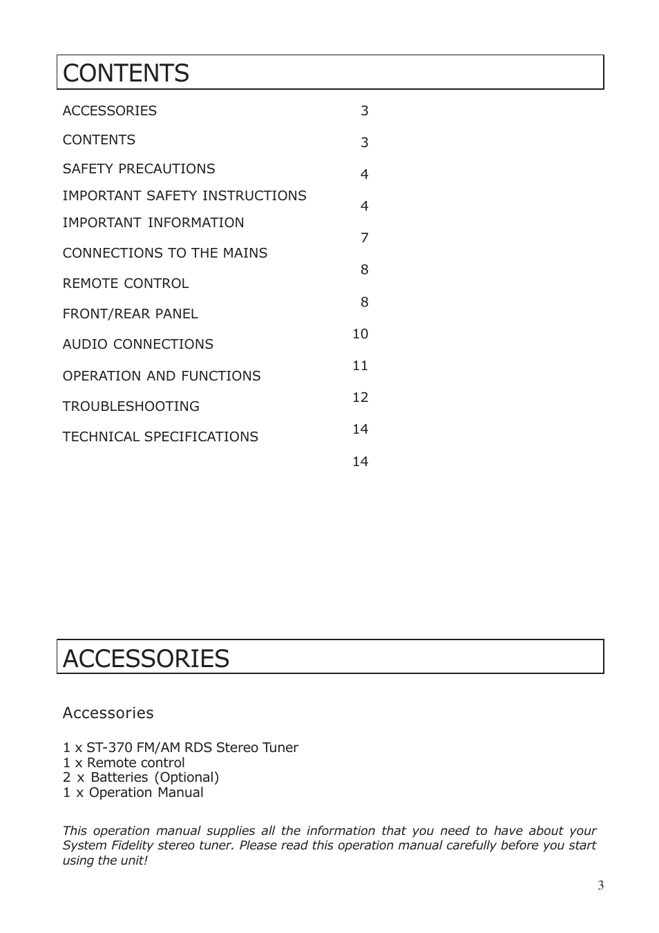 System Fidelity ST-370 User Manual | Page 3 / 16