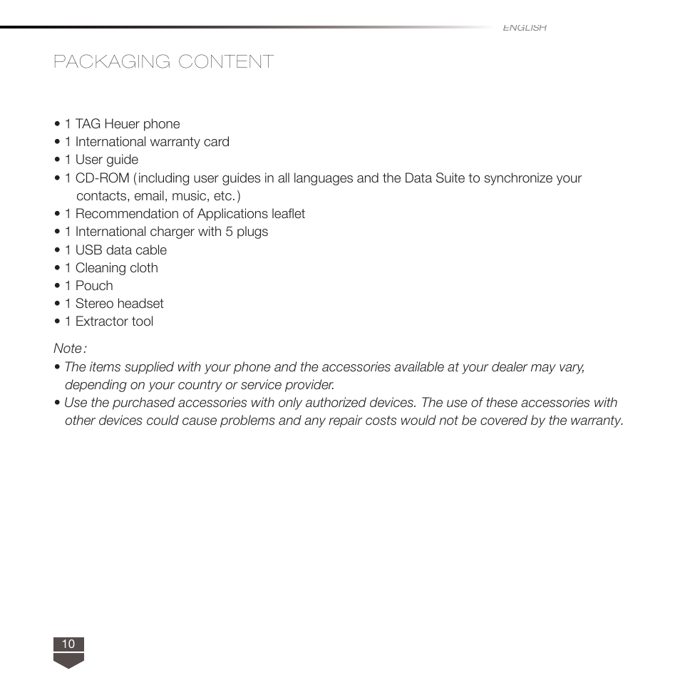 Packaging content | TAG Heuer LINK User Manual | Page 10 / 114