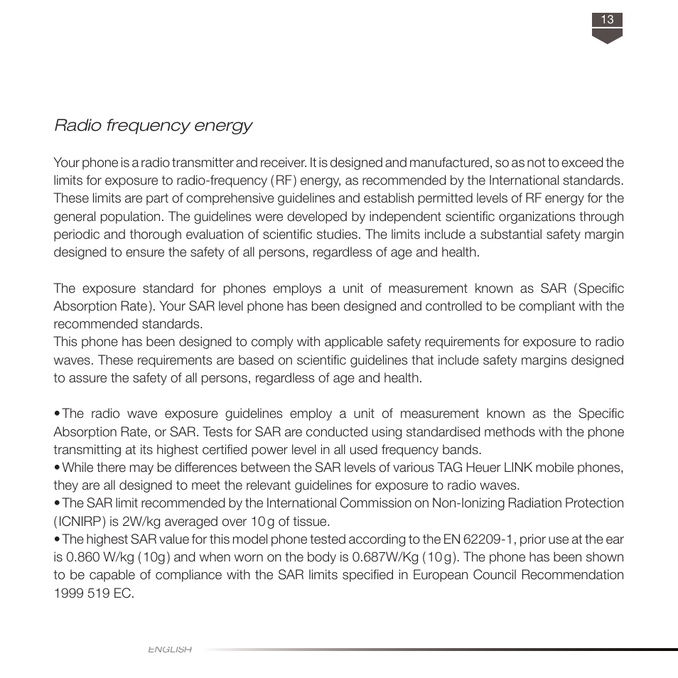 Radio frequency energy | TAG Heuer LINK User Manual | Page 13 / 114