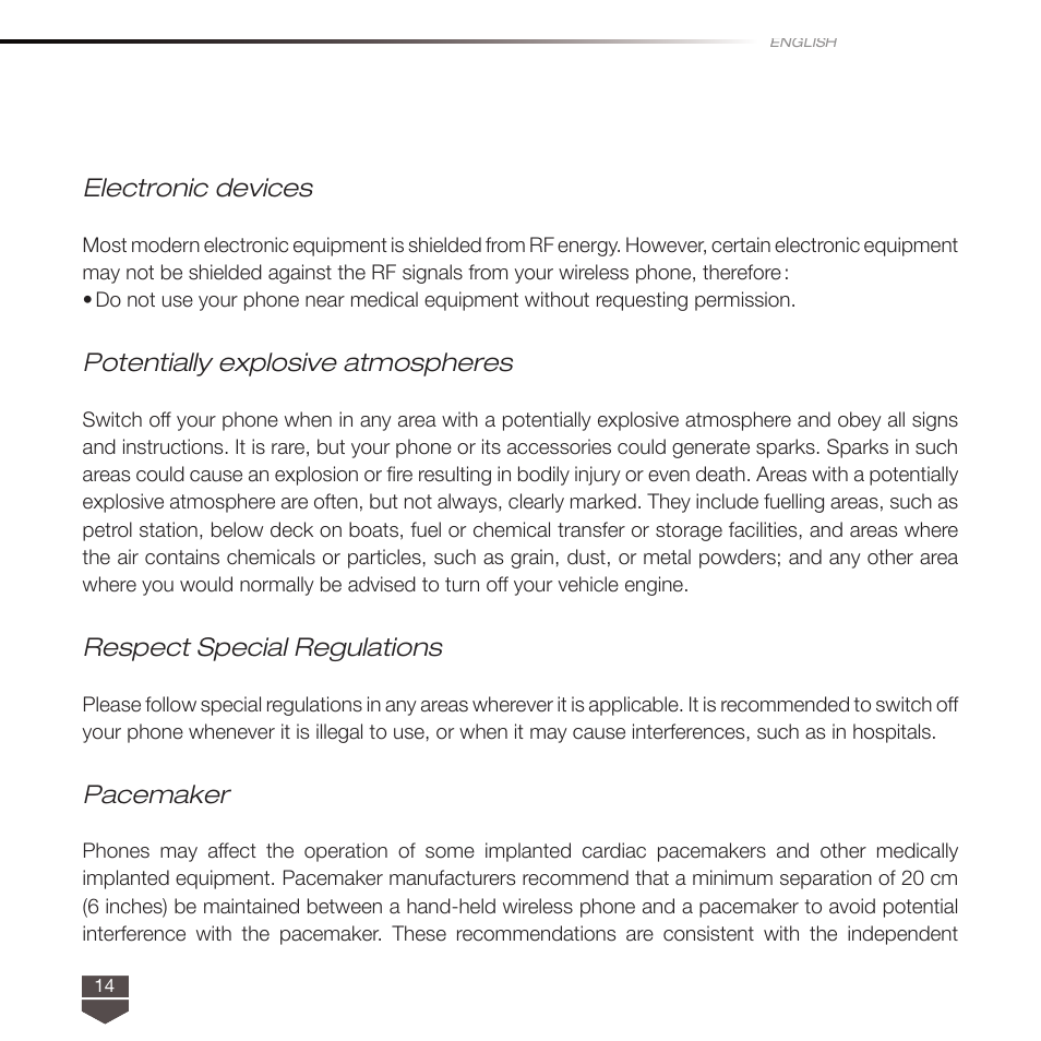 Electronic devices, Potentially explosive atmospheres, Respect special regulations | Pacemaker | TAG Heuer LINK User Manual | Page 14 / 114