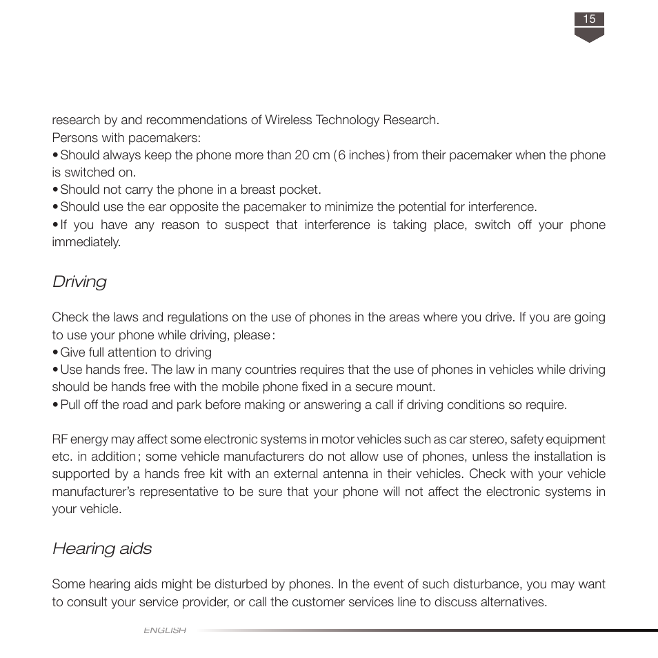Driving, Hearing aids | TAG Heuer LINK User Manual | Page 15 / 114