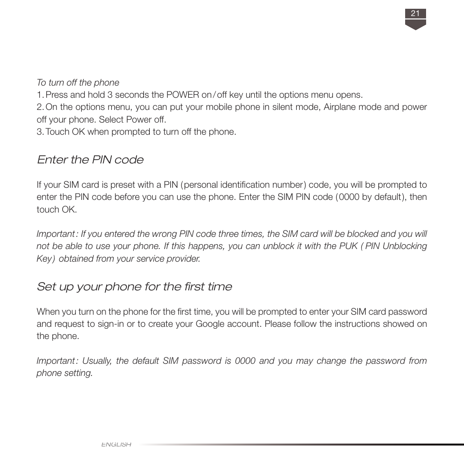 Enter the pin code, Set up your phone for the fi rst time | TAG Heuer LINK User Manual | Page 21 / 114