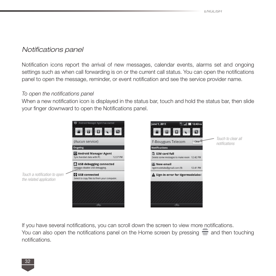 Notifi cations panel | TAG Heuer LINK User Manual | Page 32 / 114