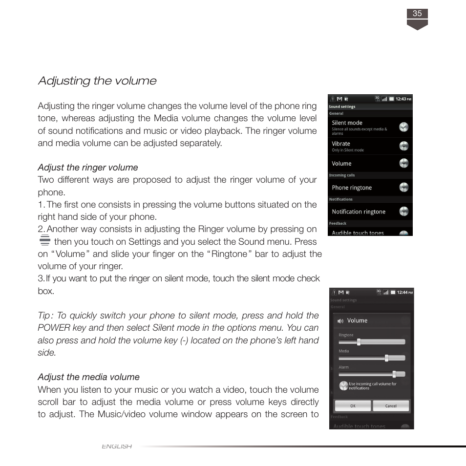 Adjusting the volume | TAG Heuer LINK User Manual | Page 35 / 114