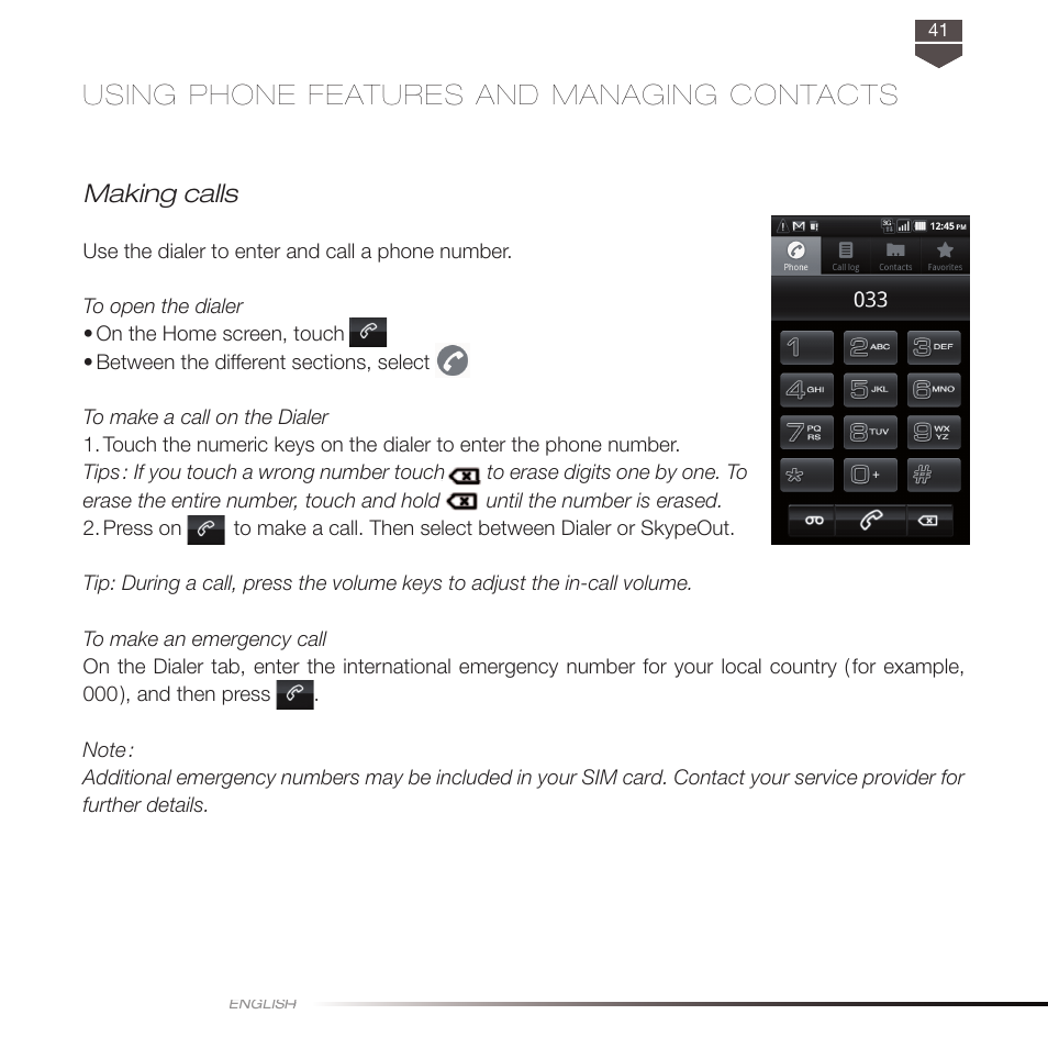 Using phone features and managing contacts, Making calls | TAG Heuer LINK User Manual | Page 41 / 114