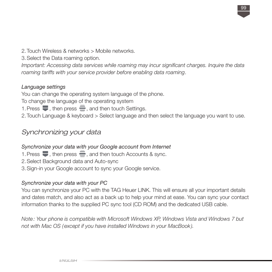 Synchronizing your data | TAG Heuer LINK User Manual | Page 99 / 114