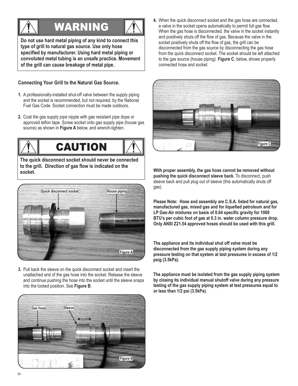 Caution, Warning | Char-Broil T-47D 463251012 User Manual | Page 34 / 40