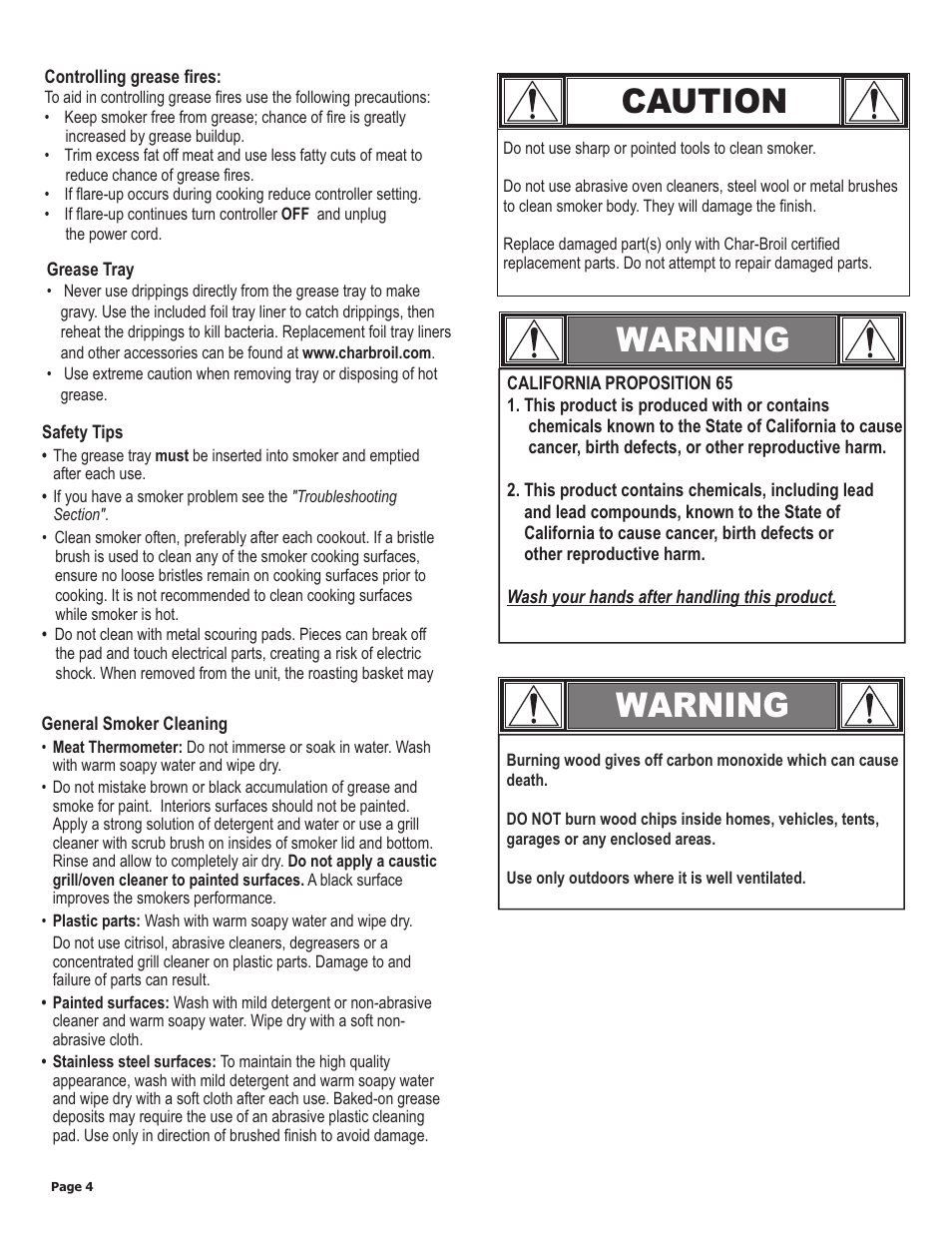 Warning, Caution | Char-Broil TRU 11101625-A1 User Manual | Page 4 / 16