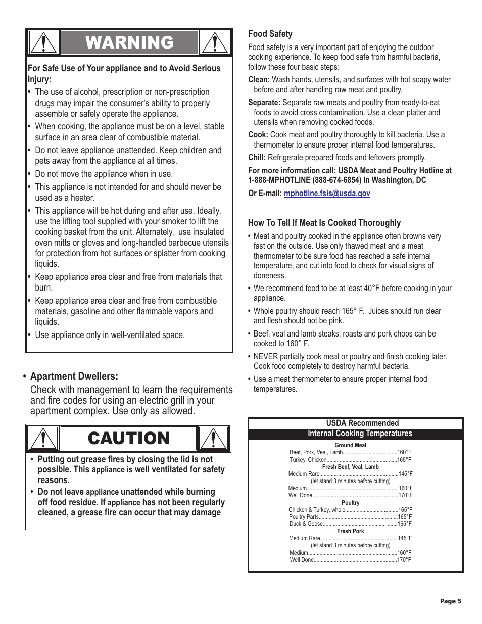 Warning caution | Char-Broil TRU 11101625-A1 User Manual | Page 5 / 16