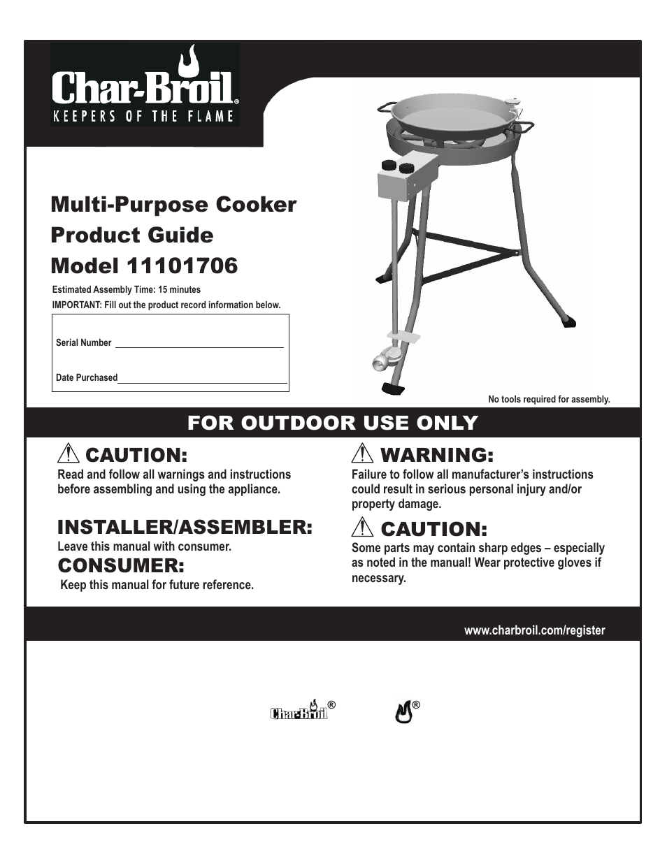 Char-Broil MULTI PURPOSE COOKER 11101706 User Manual | 20 pages