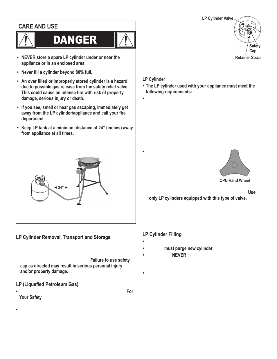 Danger, Care and use | Char-Broil MULTI PURPOSE COOKER 11101706 User Manual | Page 5 / 20