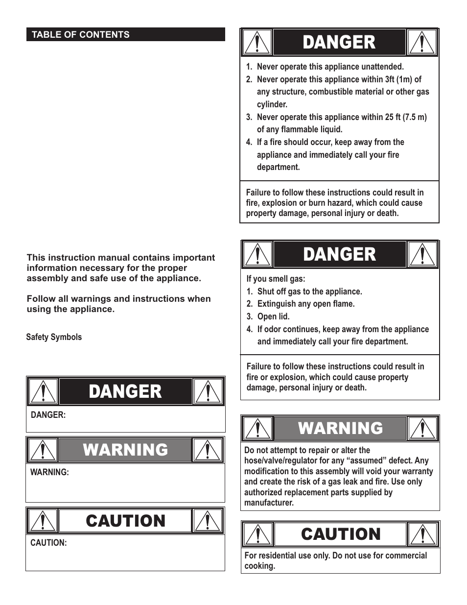 Danger, Warning, Caution | Char-Broil 10101480 User Manual | Page 2 / 20