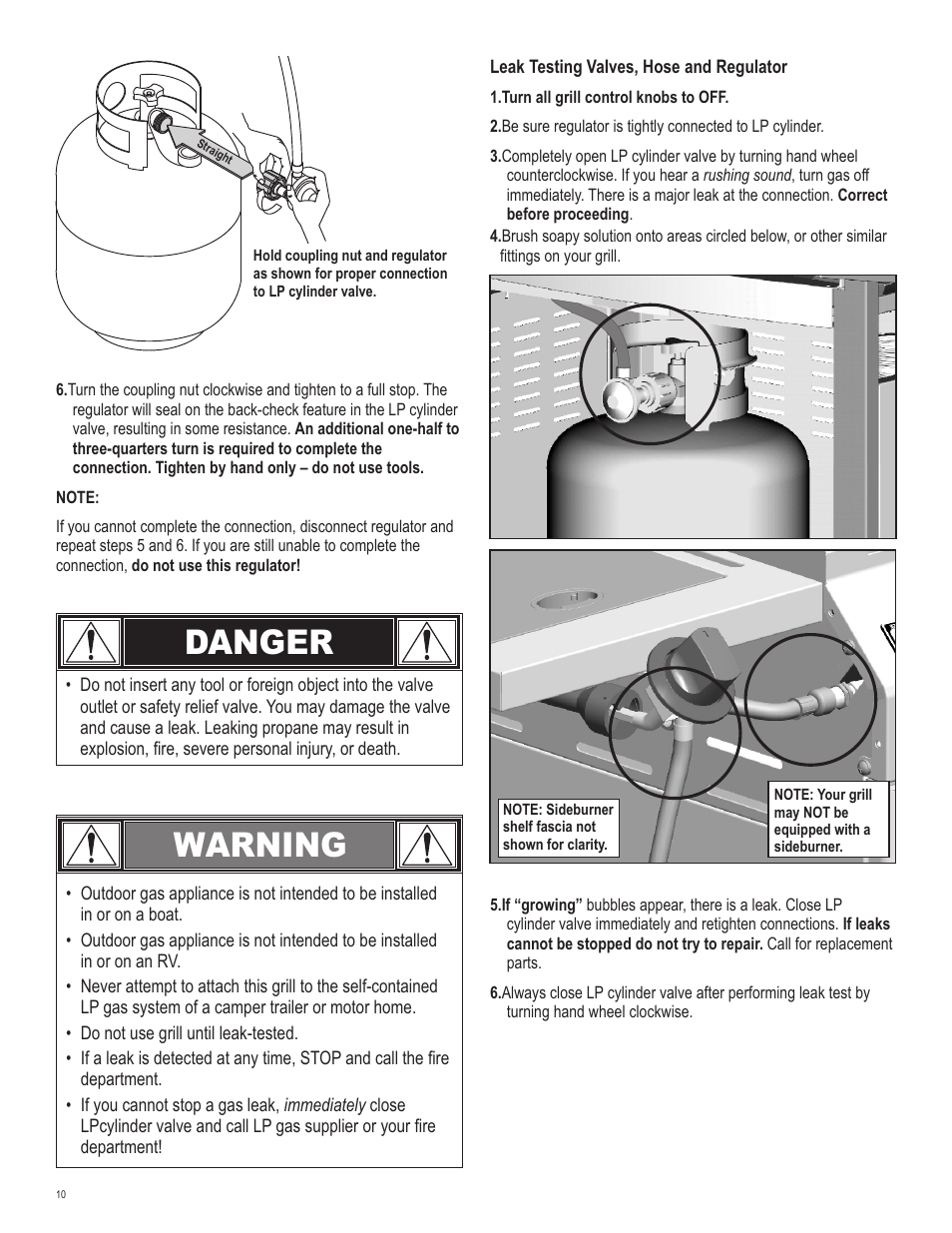 Danger, Warning | Char-Broil 463621611 User Manual | Page 10 / 28