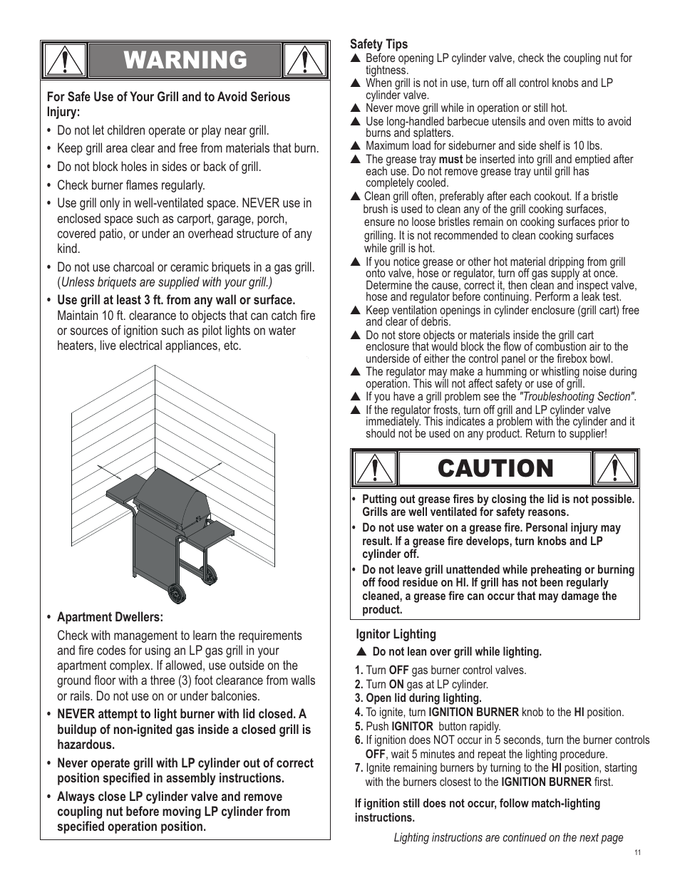 Warning, Caution | Char-Broil 463621611 User Manual | Page 11 / 28