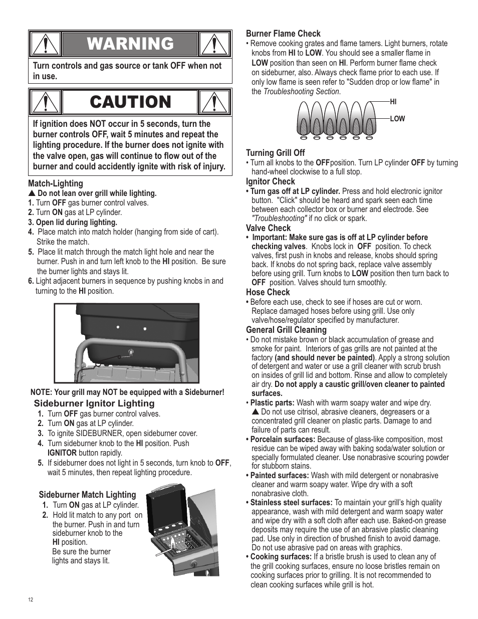 Caution, Warning | Char-Broil 463621611 User Manual | Page 12 / 28