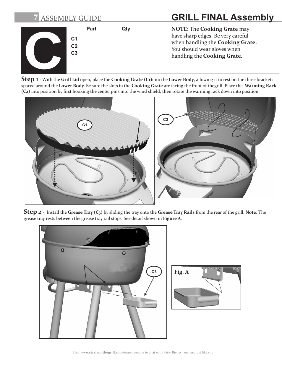 Grill final assembly, Assembly guide, Step 1 | Step 2 | Char-Broil PATIO BISTRO 11601514 User Manual | Page 7 / 8