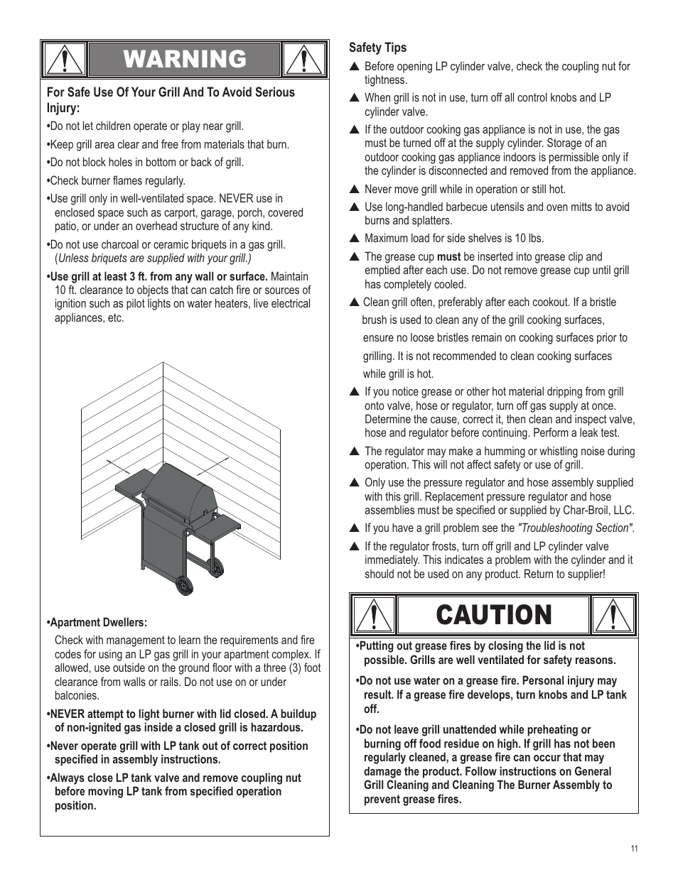 Caution, Warning | Char-Broil 415.161209 User Manual | Page 11 / 28