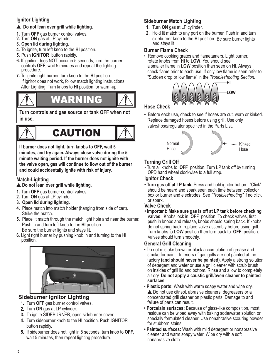 Caution, Warning | Char-Broil 415.161209 User Manual | Page 12 / 28