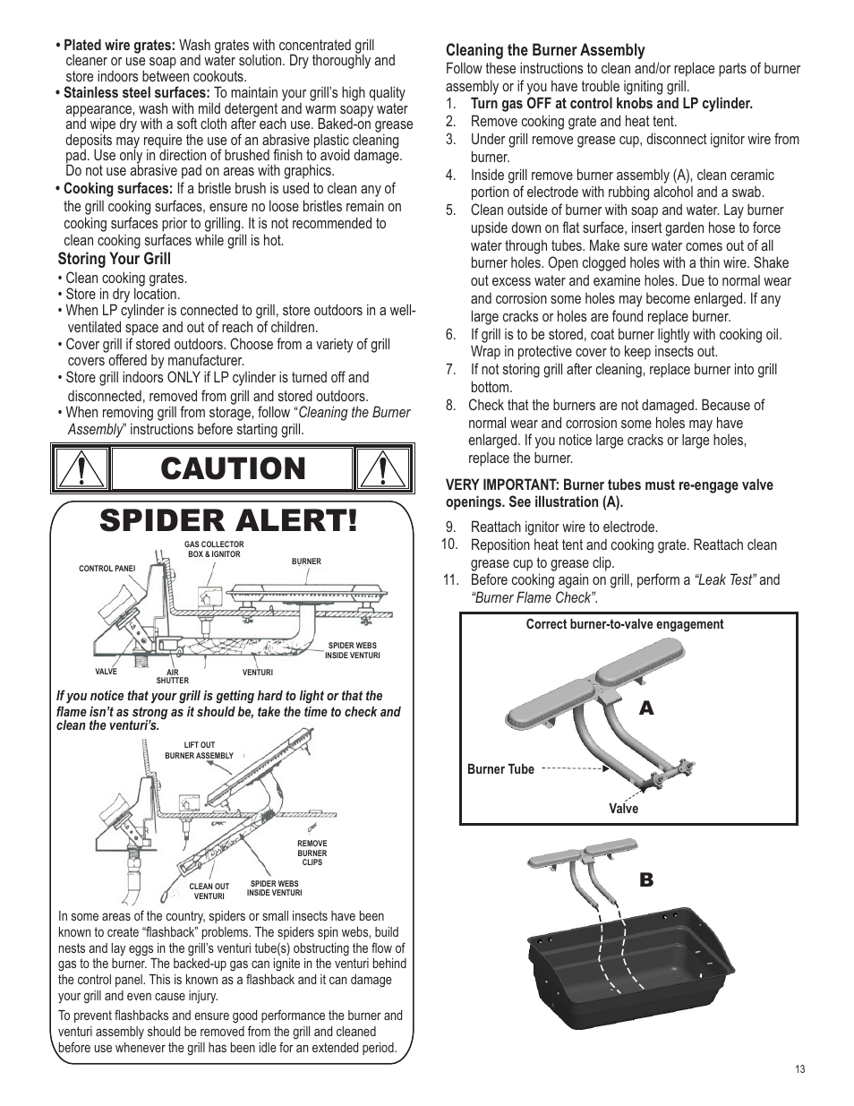 Caution spider alert | Char-Broil 415.161209 User Manual | Page 13 / 28